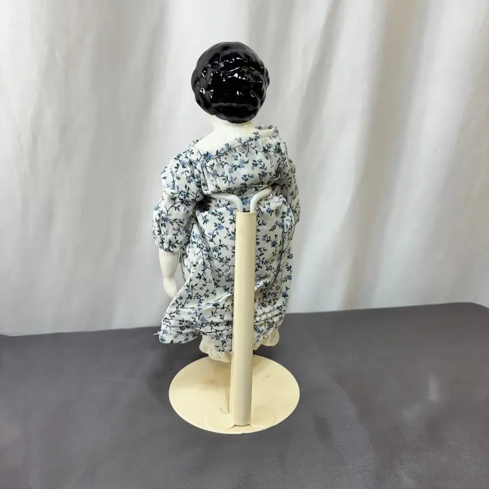 China Shoulder Head Doll Black Hair Blue Floral Cotton Dress Soft Body 11